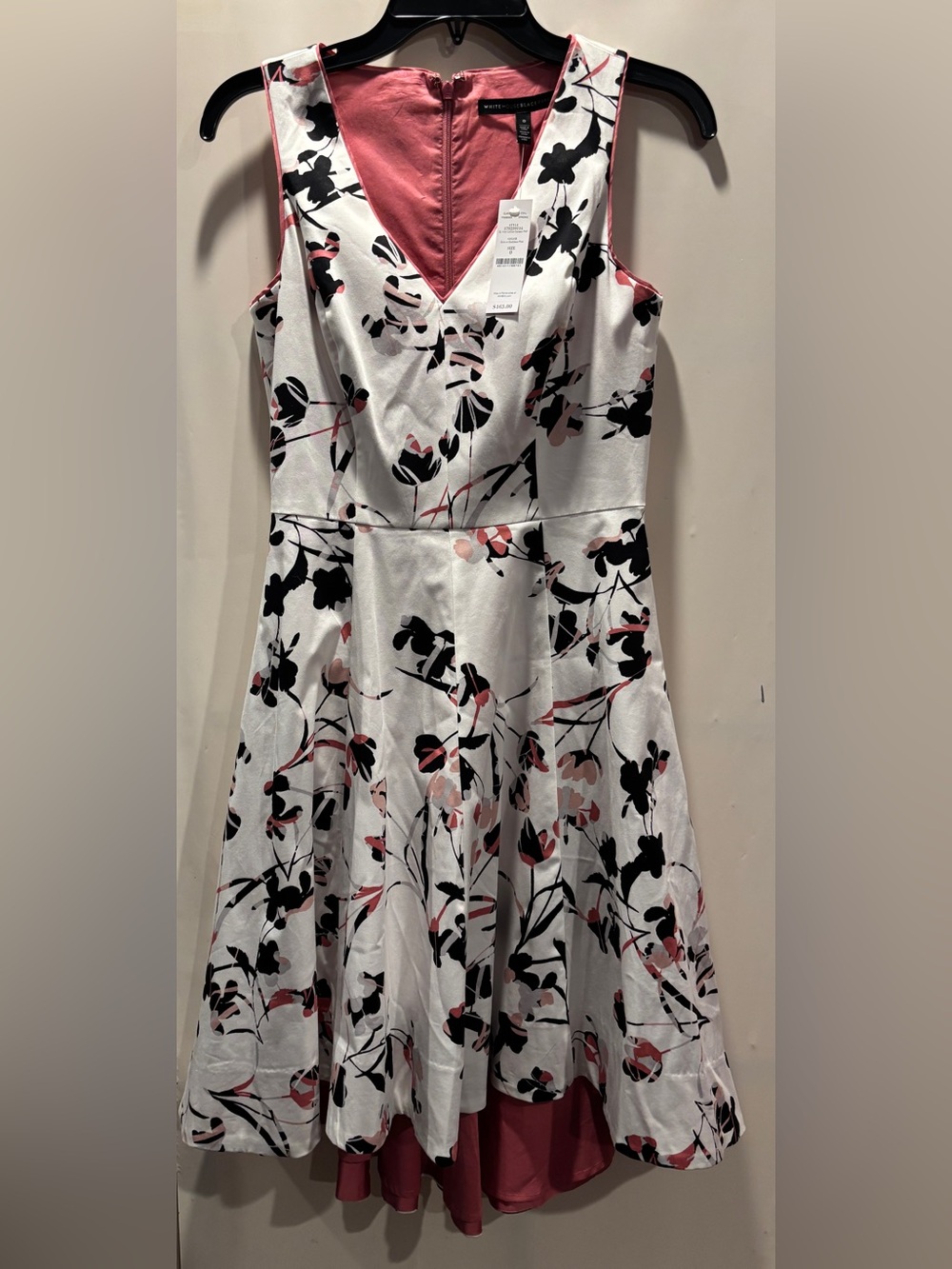 White House Black Market Dress SZ 0 Floral Print Hi-Lo Fit & Flare Pink Black